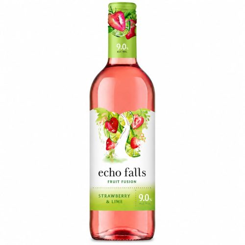 Echo Falls Strawberry & Lime fruit-fusion wine bottle with colorful strawberry and lime artwork on the label.